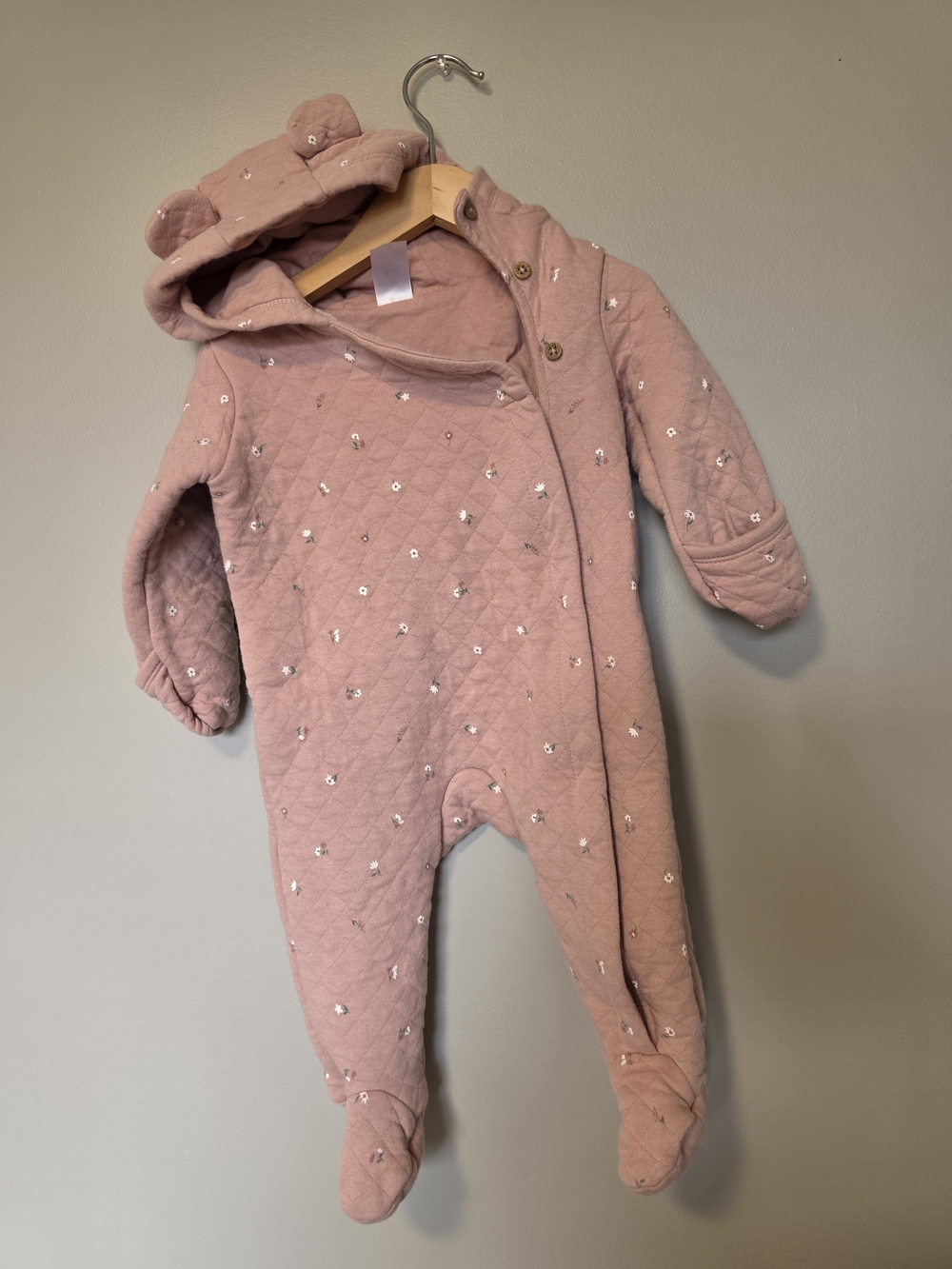 Carter's Dusty Pink Quilted Hooded Footed One-Piece
